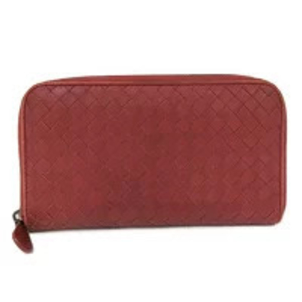 BOTTEGA VENETA Round Zip Long Wallet Intrecciato Leather Red